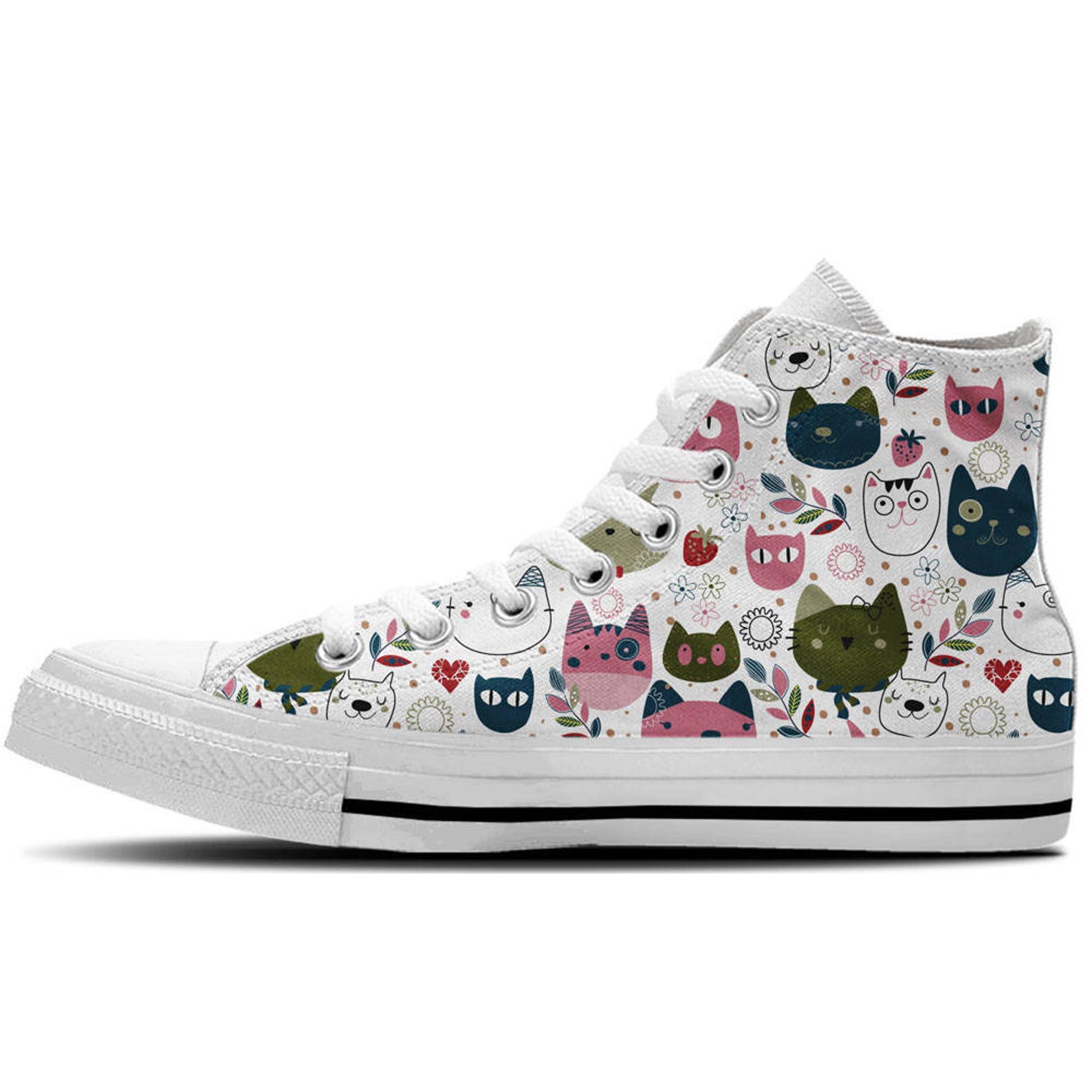 Kitty Cat Shoes Women's High Top Sneakers With Cartoon Etsy