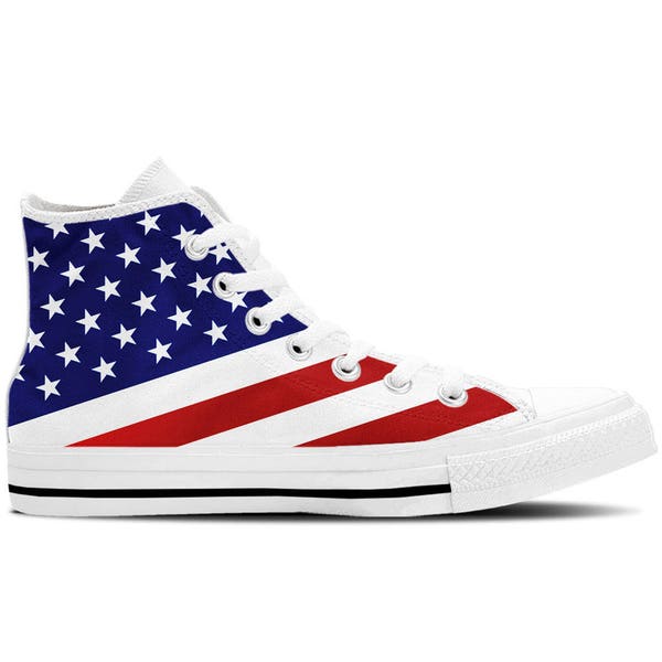 Men's High Top Sneaker with USA Flag and White Soles 'USA Flag' - Red/White/Blue