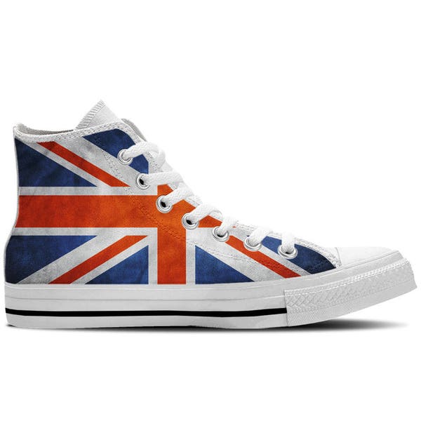 Uk Flag British Flag Union Jack Flag - Women’s High Top Sneakers / Custom Canvas Shoes - Blanc