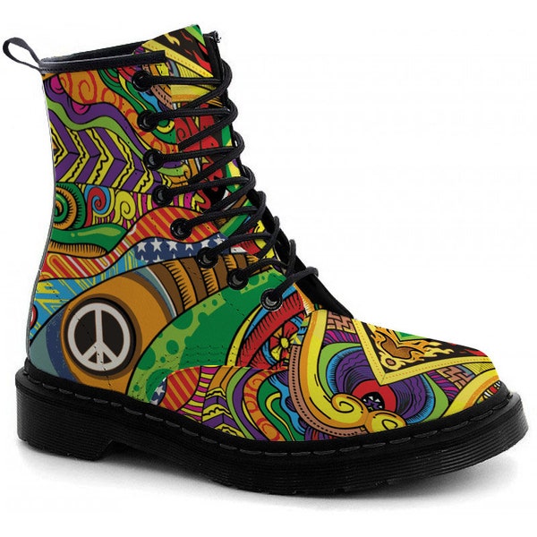 Botas hippies coloridas de paz y amor - Botas de cuero ecológicas y veganas