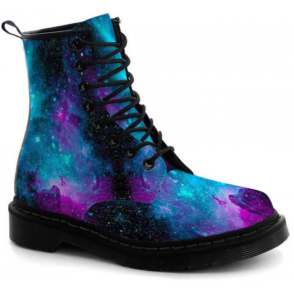 Galaxy Boots with  Colorful Blue & Purple Hues of the Milky Way - Eco and Vegan-friendly Leather Boots