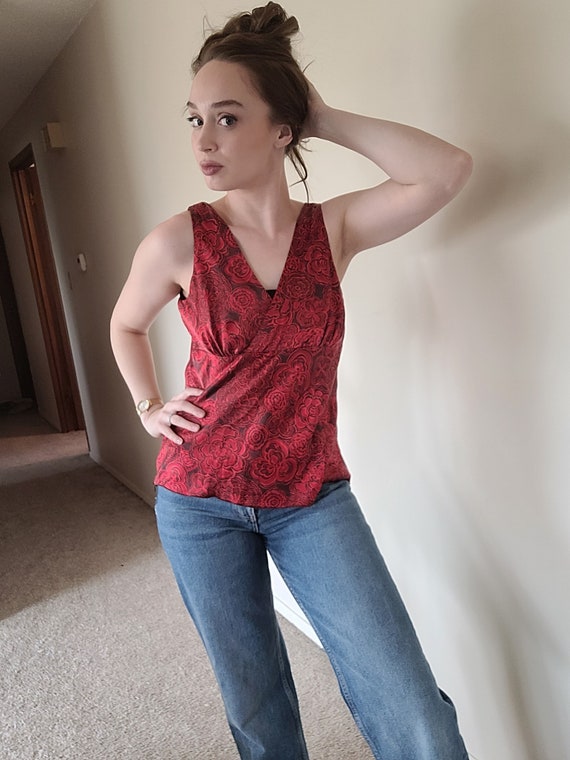 Vintage/ Retro/ Y2K Tank Top/ 00s Silk Top/ Y2K R… - image 3