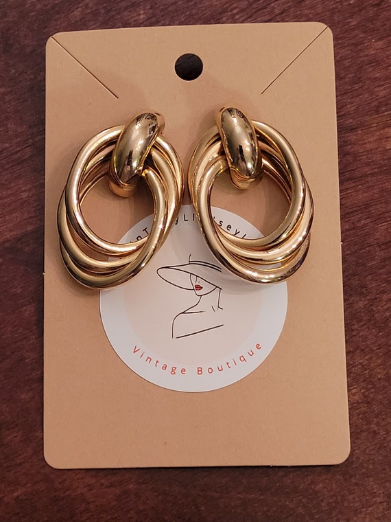 Vintage/Retro Brass Gold Hoop Stud Earrings