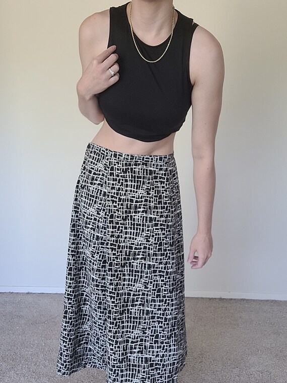 Vintage 80s Black Abstract Midi Skirt/Black Abstr… - image 2