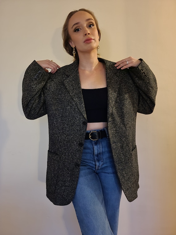 Dark grey tweed blazer outlet