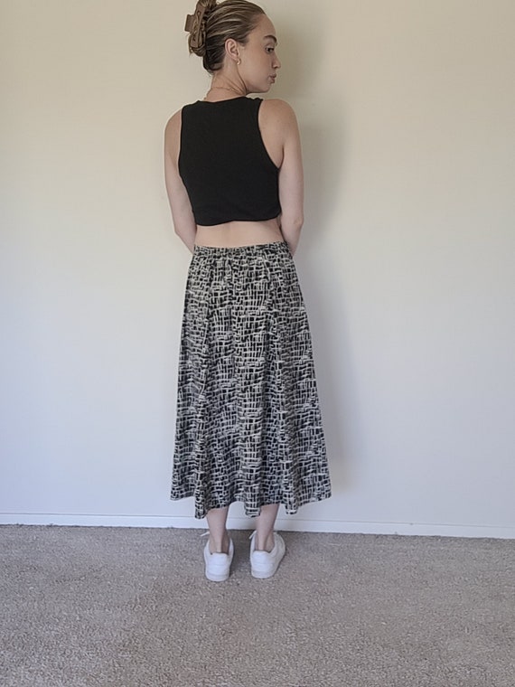 Vintage 80s Black Abstract Midi Skirt/Black Abstr… - image 7