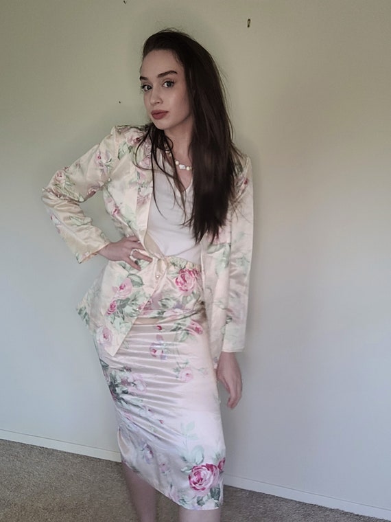 Vintage/ Retro/ 80s Floral Suit/ 80s Business Sui… - image 3