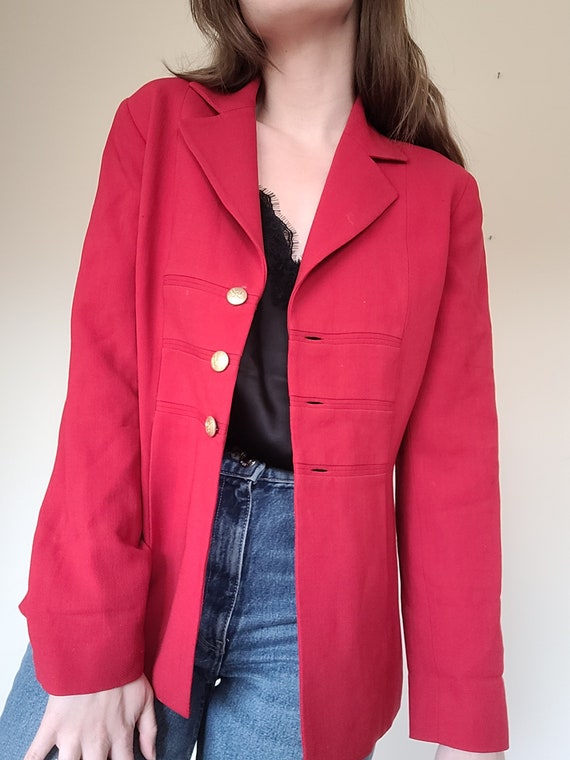 Vintage/ Retro/ 80s Red and Gold Blazer/ 80s Suit… - image 3
