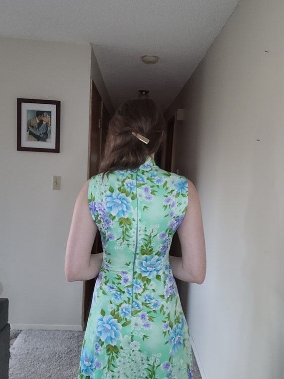 Vintage/ Retro/ Mint Green Floral Maxi Dress/ Vtg… - image 7