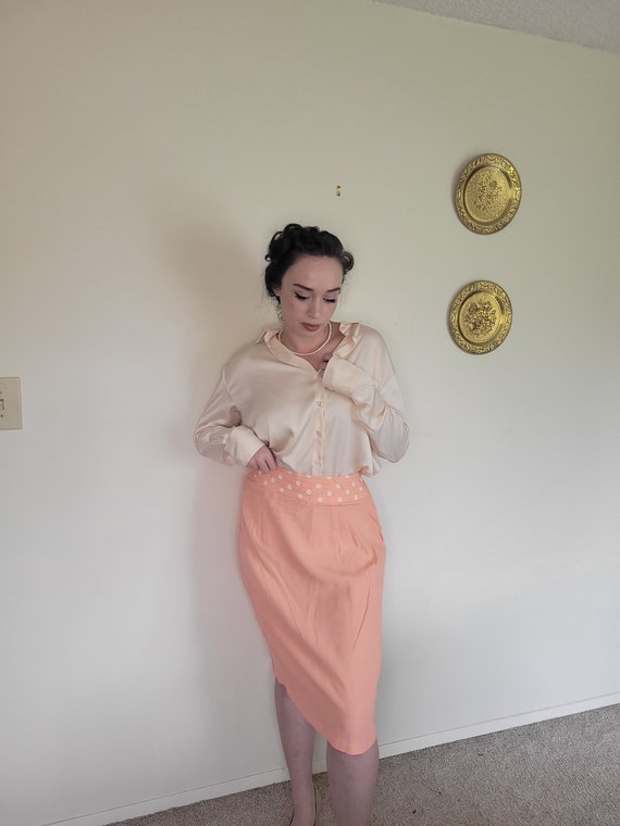 Vintage/ Retro/ 60s Peach Polka Dot Pencil Skirt/… - image 5