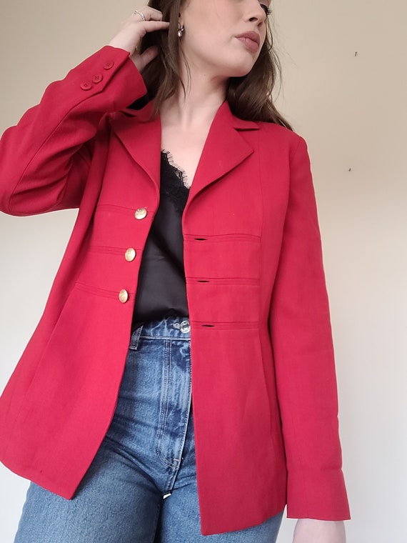 Vintage/ Retro/ 80s Red and Gold Blazer/ 80s Suit… - image 4