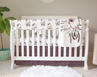 Indian Headdress and Dreamcatcher Baby Boy Quilt and Fitted Sheet Crib Bed Set Baby Boy Crib Set Indian Feather Southwestern Bedding