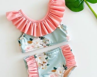 Girls High Waisted Magnolia Swimsuit // Baby Bathing Suit// Children’s Swimwear