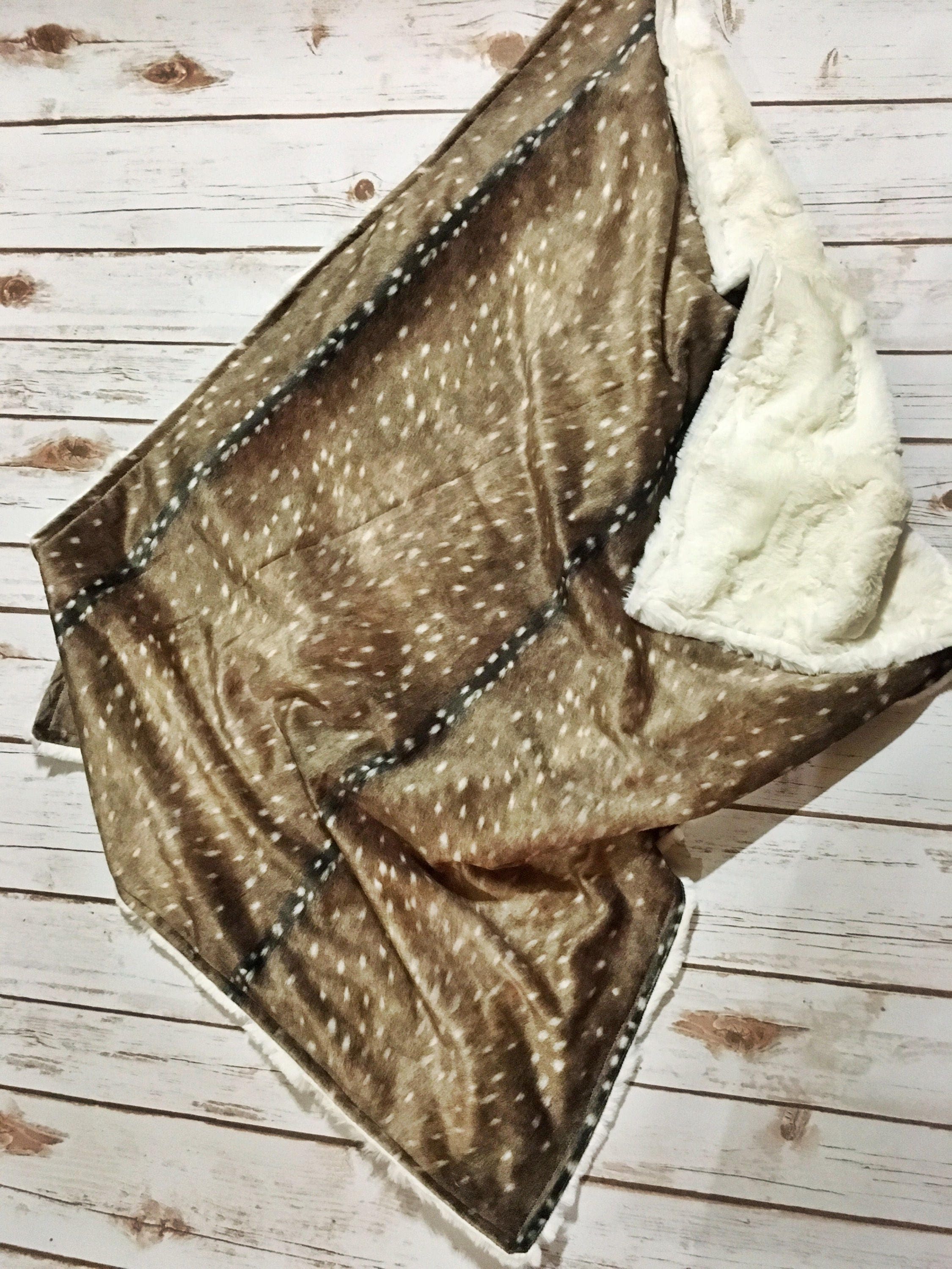 Axis Deer Faux Fur Blanket// Deer Print Blanket// Fawn Print Etsy