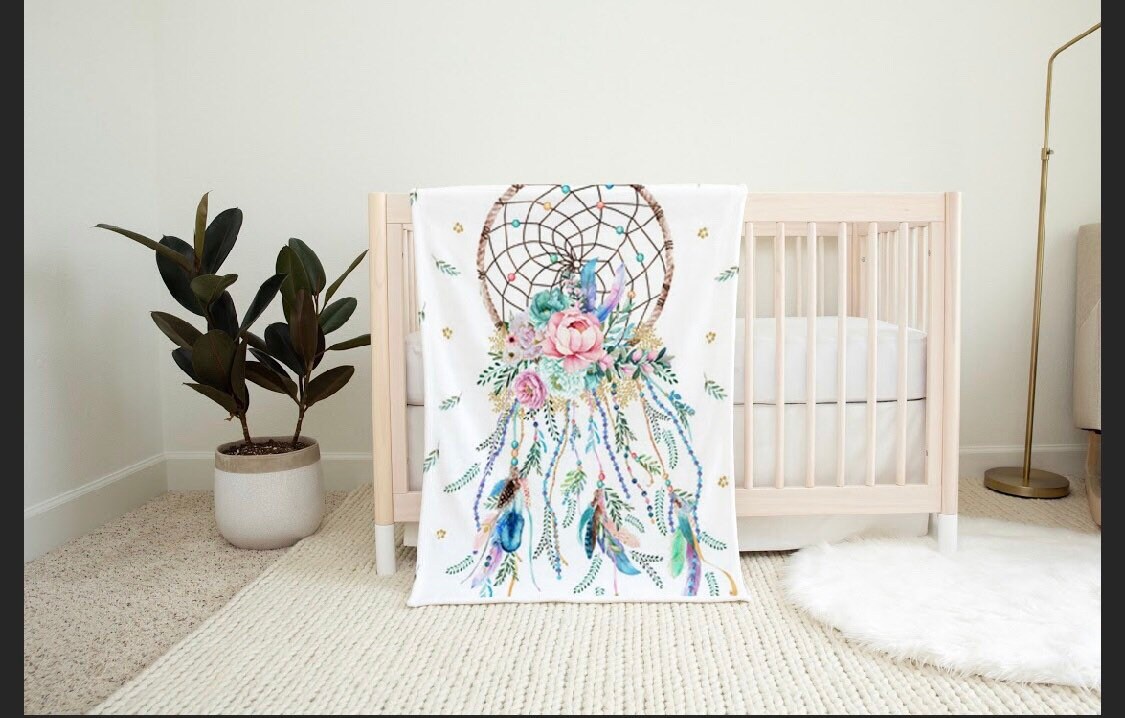 Aqua Floral Dream Catcher Bedding Collection// Baby Girl Boho Etsy