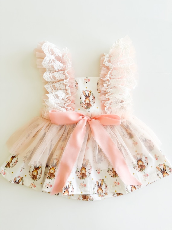 white christmas dresses Yellow ruffle bunny cute girls easter dresses – Western Kids Clothes main image 0
