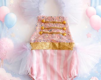 Girls Circus Theme Birthday Romper// Ring Leader Outfit// First Birthday Romper// Pastel Circus Theme