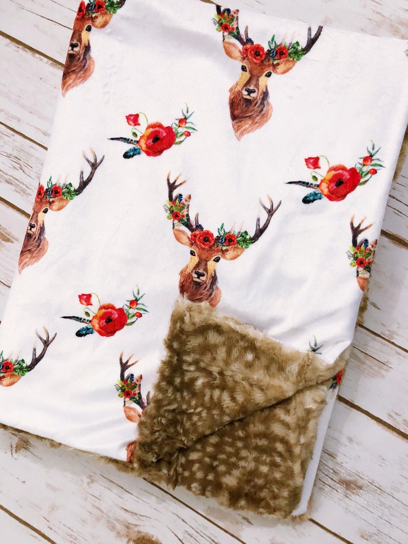 Floral Deer Minky Blanket// Deer Hide Minky Blanket Etsy