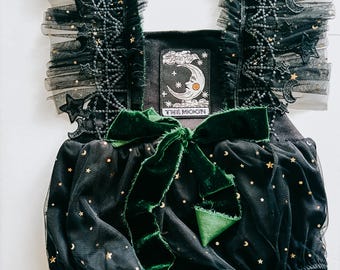 Girls Celestial Birthday Romper Outfit//Baby Girl Spooky Halloween Outfit//Tarot Card Birthday Romper// Moons and Stars Mystical Romper