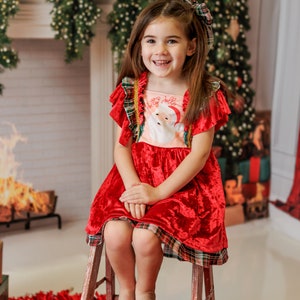 Santa Claus Christmas Dress//Girls Christmas Dress// Holly Jolly Red Velvet Christmas Outfit