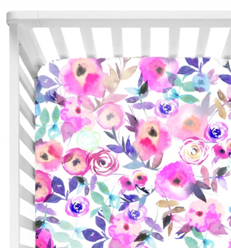 Bright Floral Crib Sheet Fitted Crib Sheet Etsy