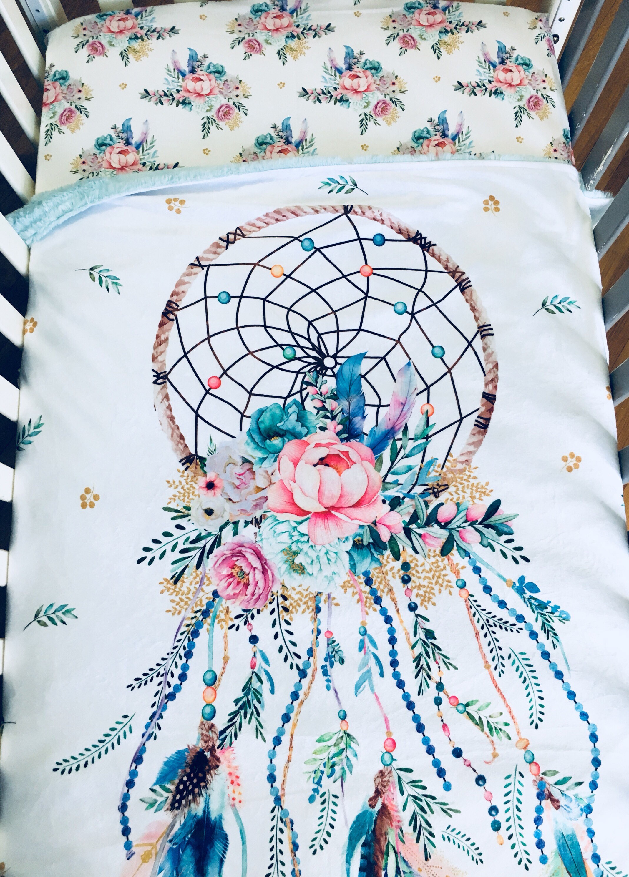 Aqua Floral Dream Catcher Bedding Collection// Baby Girl Boho Etsy