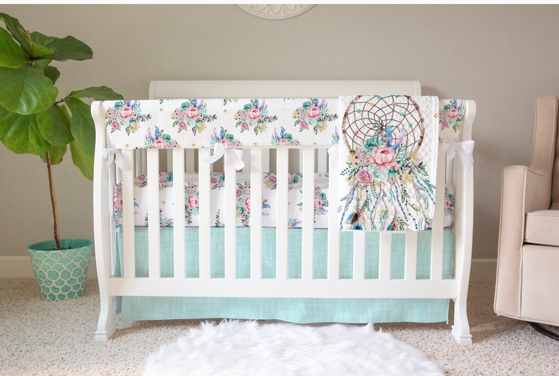 Aqua Floral Dream Catcher Bedding Collection// Baby Girl Boho Etsy