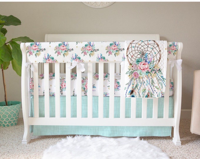 Aqua Floral Dream Catcher Bedding Collection// Baby Girl Boho Etsy