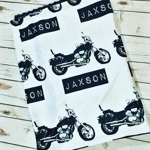 Personalized Motorcycle Minky Blanket-Baby Boy