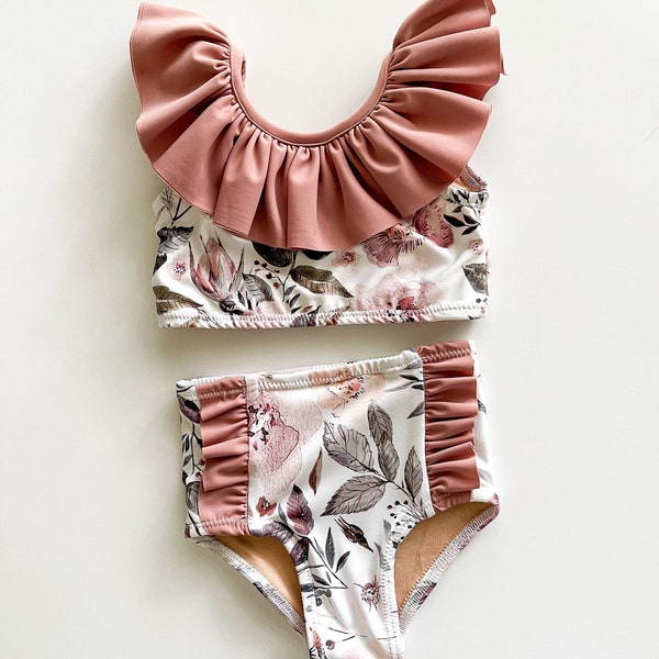 Girls High Waisted Floral Swimsuit// Baby Bathing Suit// Children’s Swimwear
