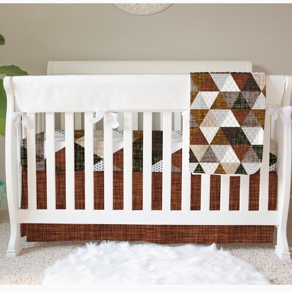 Earth Toned Geometric Crib Bedding Set// Baby Boy Neutral Nursery Bedding Collection