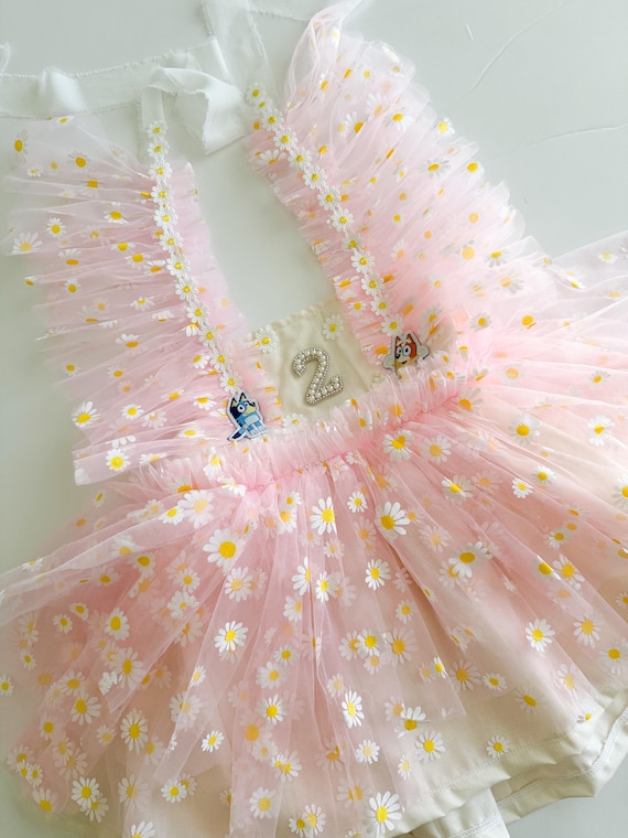 Girls Blue Dog Birthday Dress// Tulle Birthday Dress// 2nd Birthday Dress// Daisy Party Dress