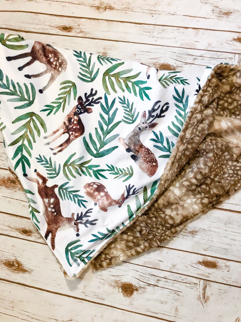 Woodland Deer Fawn Blanket// Baby Boy Crib Blanket// Minky Etsy