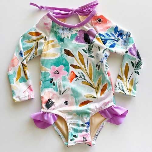 Girls Rainbow Rashguard Swimsuit// Baby Girl Long Sleeve Etsy
