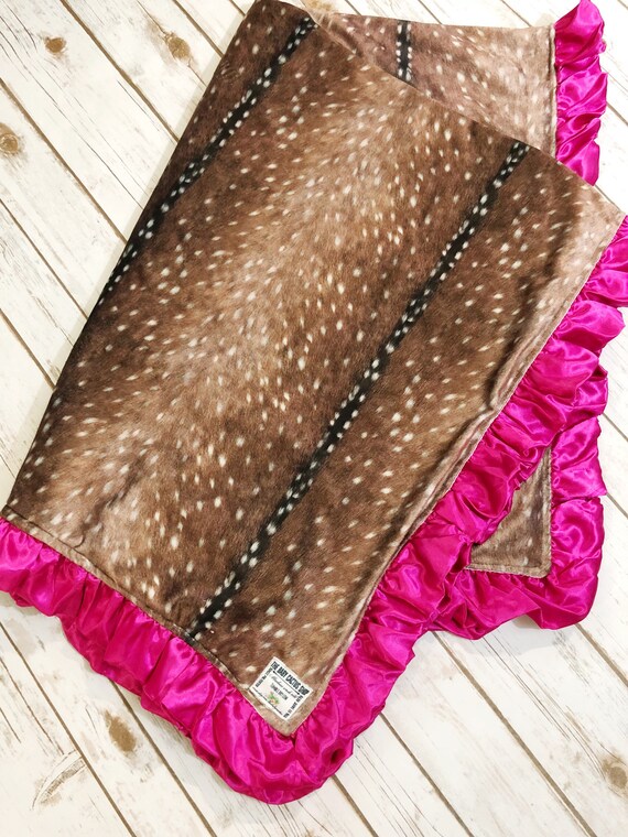 Axis Deer Hide Minky Blanket with Magenta Ruffle Border// Deer Etsy