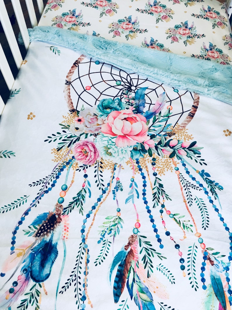 Aqua Floral Dream Catcher Bedding Collection// Baby Girl Boho Etsy