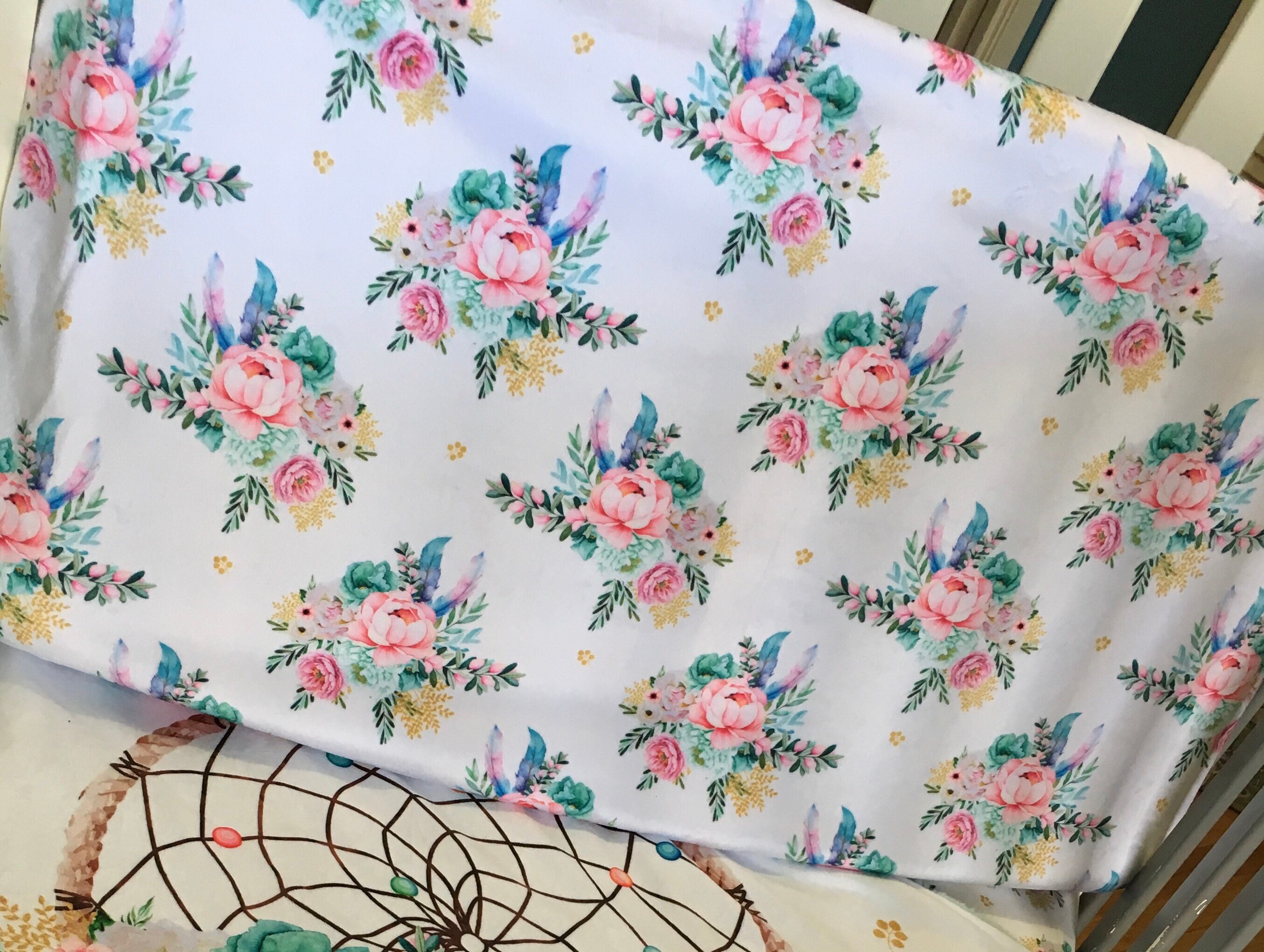 Aqua Floral Dream Catcher Bedding Collection// Baby Girl Boho Etsy