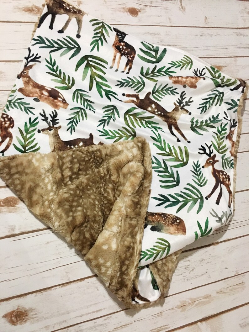Woodland Deer Fawn Blanket// Baby Boy Crib Blanket// Minky Etsy