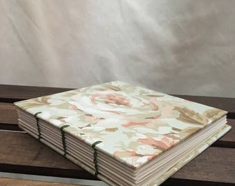 Coptic Bound Journal Sketchbook - Mint green & peach floral