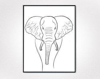 Elefant Minimalistische Wandkunst, Elefant Line Art, Elefant Zeichnung, Elefant Skizze, Elefant Wandkunst, Tier Kinderzimmer Kunst, Tierliebhaber Kunst