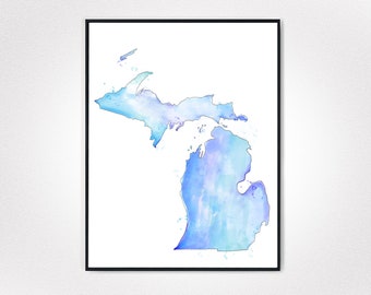 Michigan Watercolor Printable Wall Art, Michigan Gift, Great Lakes State Wall Art, Printable Michigan Map Art, Detroit Print, Michigan Decor