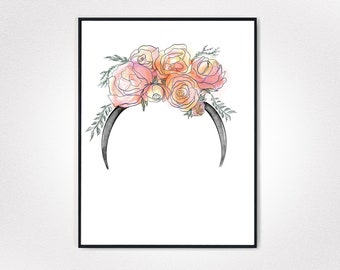 Frida's Flower Crown, Floral Art, Flower Crown Painting, Floral Head Woman Wall Art, Floral Room Decor, Frida Kahlo Art, Abstract Floral Art