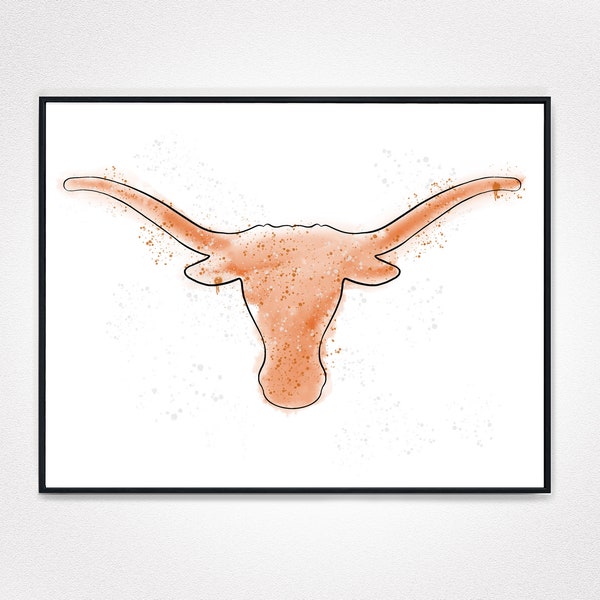 Texas Longhorns, Football Logo, Longhorn Wall Art, Horns, Texas Art, Hook Em, Texas Longhorn Art, Football Team Art, College Football Print