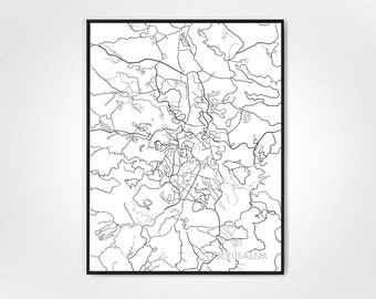 Jersualem Map, Jersualem Art, Jerusalem Printable Decor, Jewish Gift, Jewish Art Print, Jewish Office Art, Israel Map, Jerusalem City Map