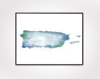 Puerto Rico Watercolor Map, Puerto Rico Gift, Puerto Rico Wall Art, Watercolor Office Wall Art, Printable Map Wall Art, Puerto Rico Digital