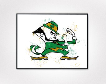 Notre Dame, Football Logo, Fighting Irish Leprechaun Wall Art, ND Mascot, Sports Fan Art Gift, Football Team, College Football Print