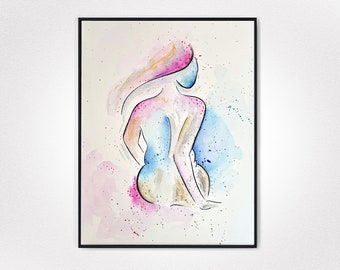 Schönheit, Weibliche Schönheit, weibliche Kunst, Feminine Kraft, Feministin, weibliche Figur, Linienkunst, weibliche Aquarell, Akt Frau Kunst, Akt Malerei