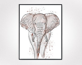 Rost Elefant Minimalistische Wandkunst, Elefant Kunst, Elefant Zeichnung, Brauner Elefant Farbe, Elefant Wandkunst, Tier Kinderzimmer Kunst, Tierliebhaber