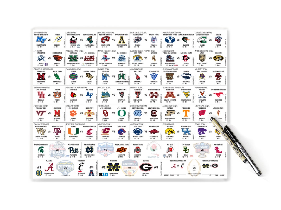 2021 Printable College Bowl Picks Game Sheet, Downloadable College