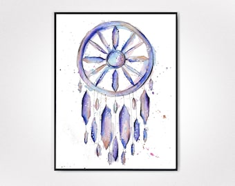 Traumfänger Aquarell Druckbare Kunst, Traumfänger Dekor, Geschenk für Baby, Kinderzimmer Wandkunst, Geometrisches Aquarell Traumfänger, Modernes Dekor